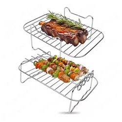 Enhanced Air Fryer Accessories Set with Silicone Basket, Muffin Cup, BBQ Rack, and Gloves (2Pcs BBQ Rack)