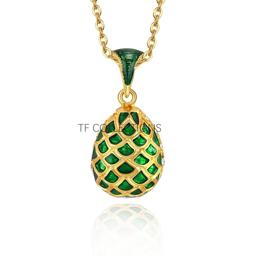Hottest Jewelry Brass Enamel HandMade Russian Easter Grid Vintage Egg Pendant Charm Crystal Rhinestone Necklace Gift To Women 4