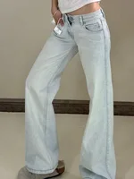 Y2K Light Blue Jeans Women Low Waist Wide Leg Pants Loose Straight Leg Slimming Sagging Effect Autumn