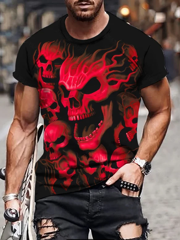 thumbnail image 1 of Camiseta con estampado de calavera aterradora para hombre, Camiseta cómoda informal de temperamento, ropa 3D, top gráfico, Verano, 1 of 5