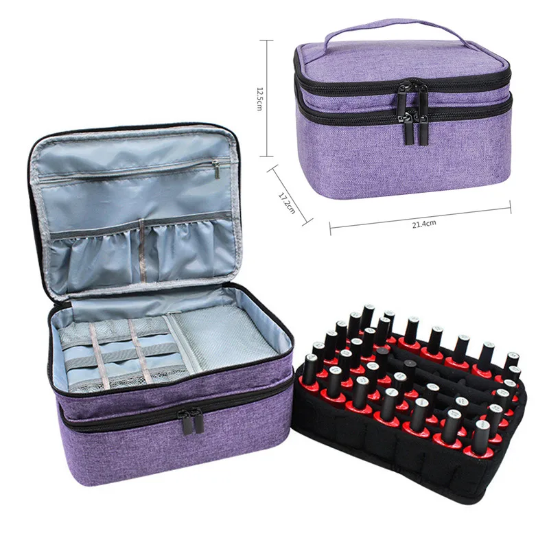 Organizador de esmalte de uñas, bolsa organizadora de esmalte de uñas,  bolsa de viaje para esmalte de uñas, maletín de herramientas de doble capa,  estuche para pinceles de manicura, accesorios de uñas 