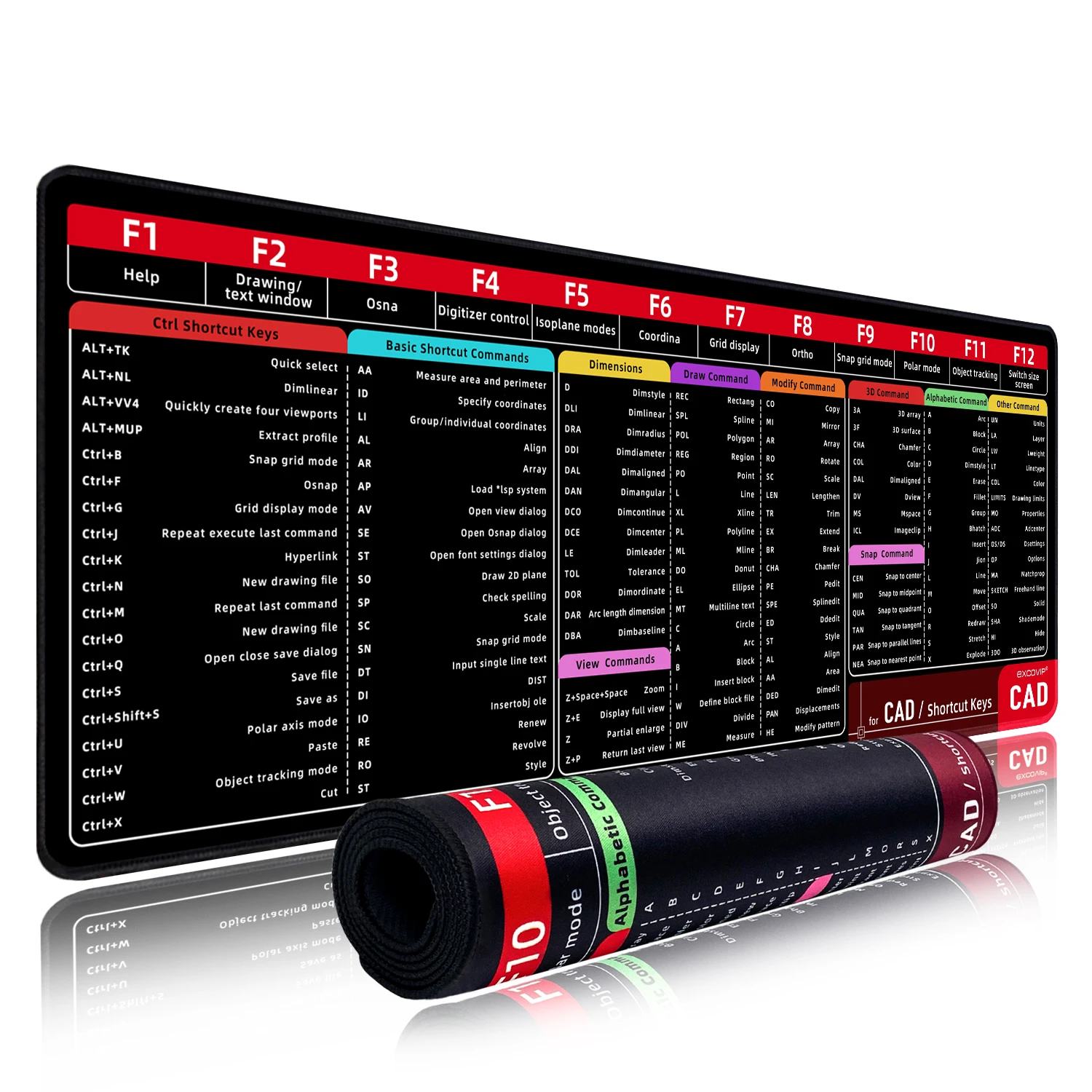 EXCO-Office-Shortcuts-Mouse-Pad-Large-Extended-for-AutoCAD-Big-Keyboard ...