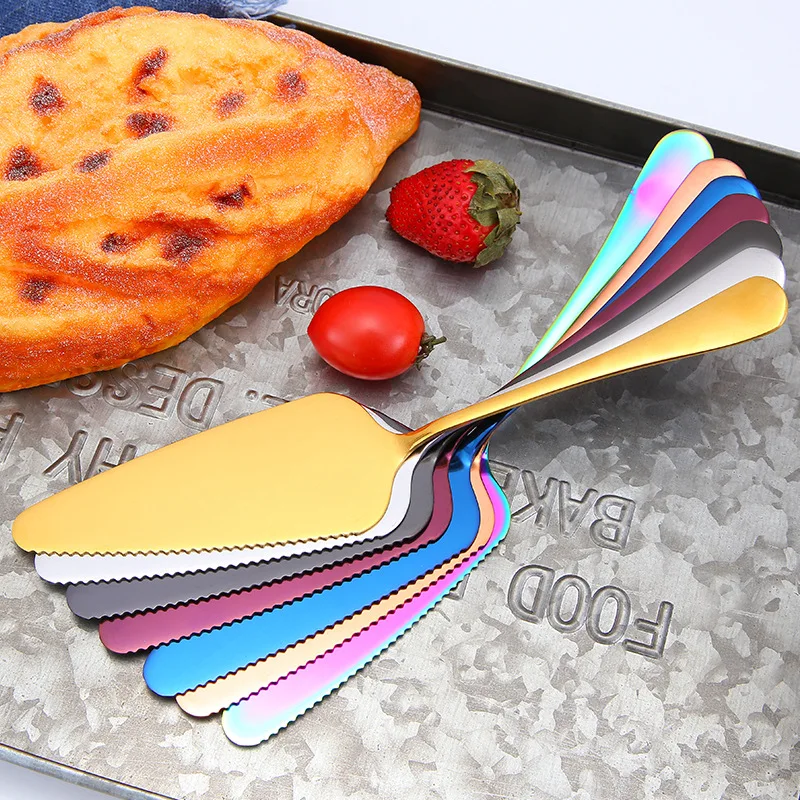 1 Piece Colorful Stainless Steel Serrated Edge Cake Server Blade Cutter Pie Pizza Shovel Cake Spatula Baking Tool