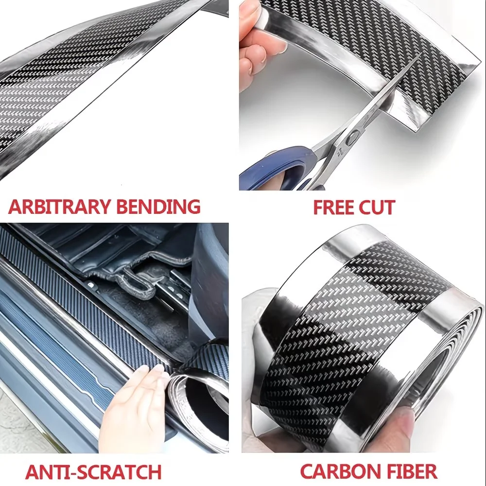 Self-Adhesive Anti-Scratch Car Door Sill Guard with Stylish Stripe Design