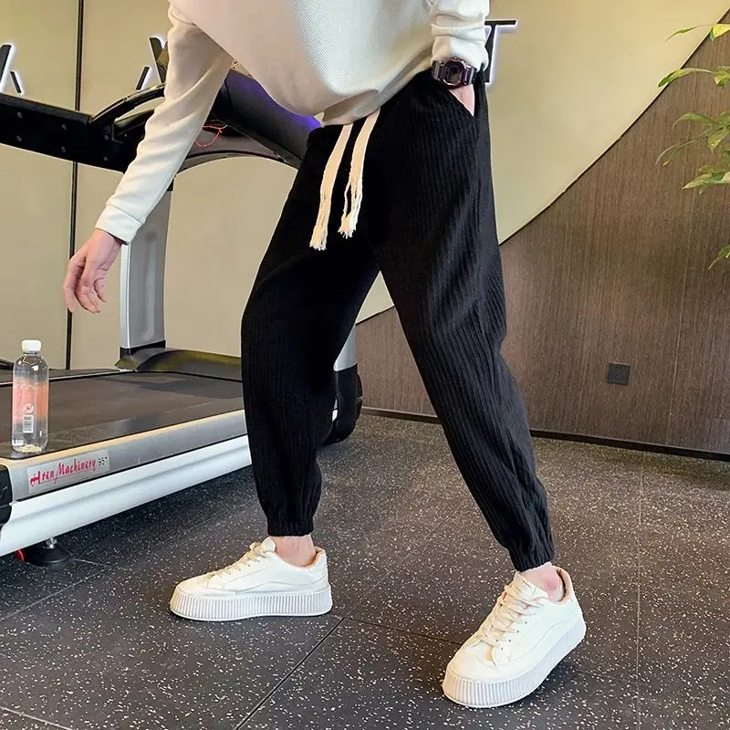 Autumn Winter KPOP Fashion Style Harajuku Slim Fit Trousers Loose All Match Casual Pants Thick Harem Pant Pockets Sweat Pants