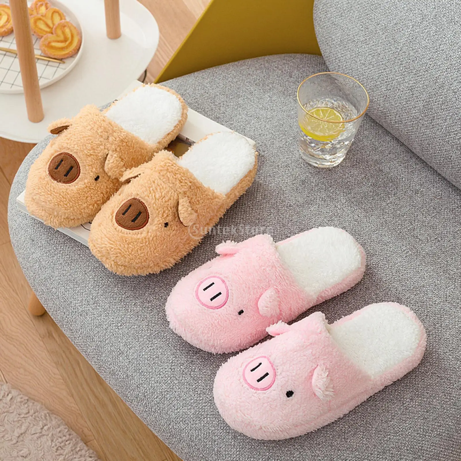 

Winter Slippers for Women Indoor outdoor Furry Slippers Plush Cozy Lightweight Wood Floor Slippers Non slip Sole Soft