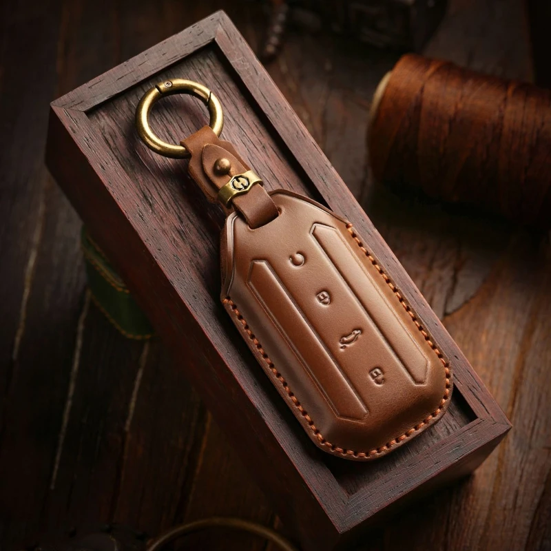 Elegant Leather Car Key Case with Keychain Accessories
