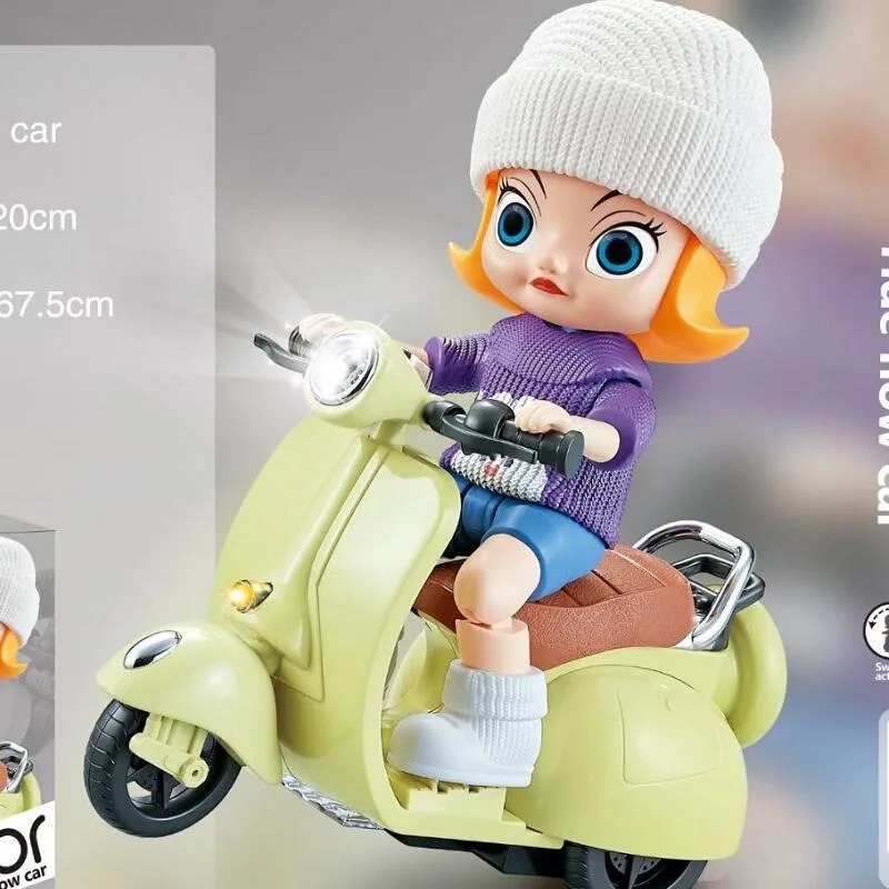 Labubu Doll Mini Electric Motorcycle for Labubu Toy Monsters Dolls Accessories Electric Rotating Sound and Light Children's Toy 1