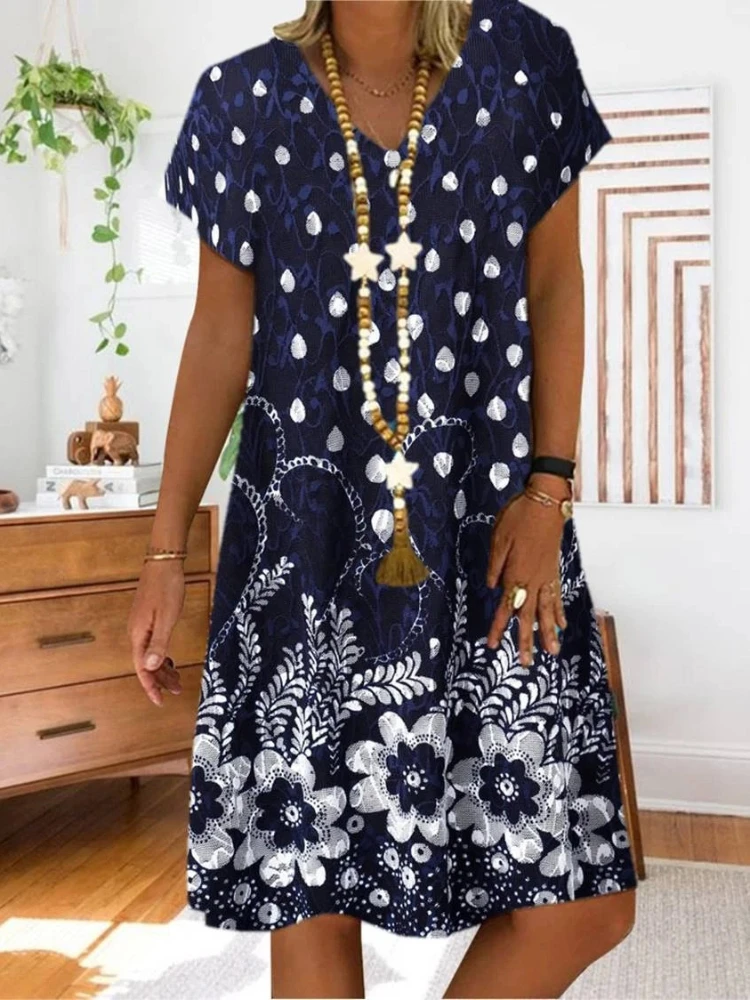 Abiti Da Donna Eleganti E Piuttosto Stampati Con Scollo A V A Maniche Corte Casual In Vita Vestido Abiti Da Festa In Offerta Liquidazione