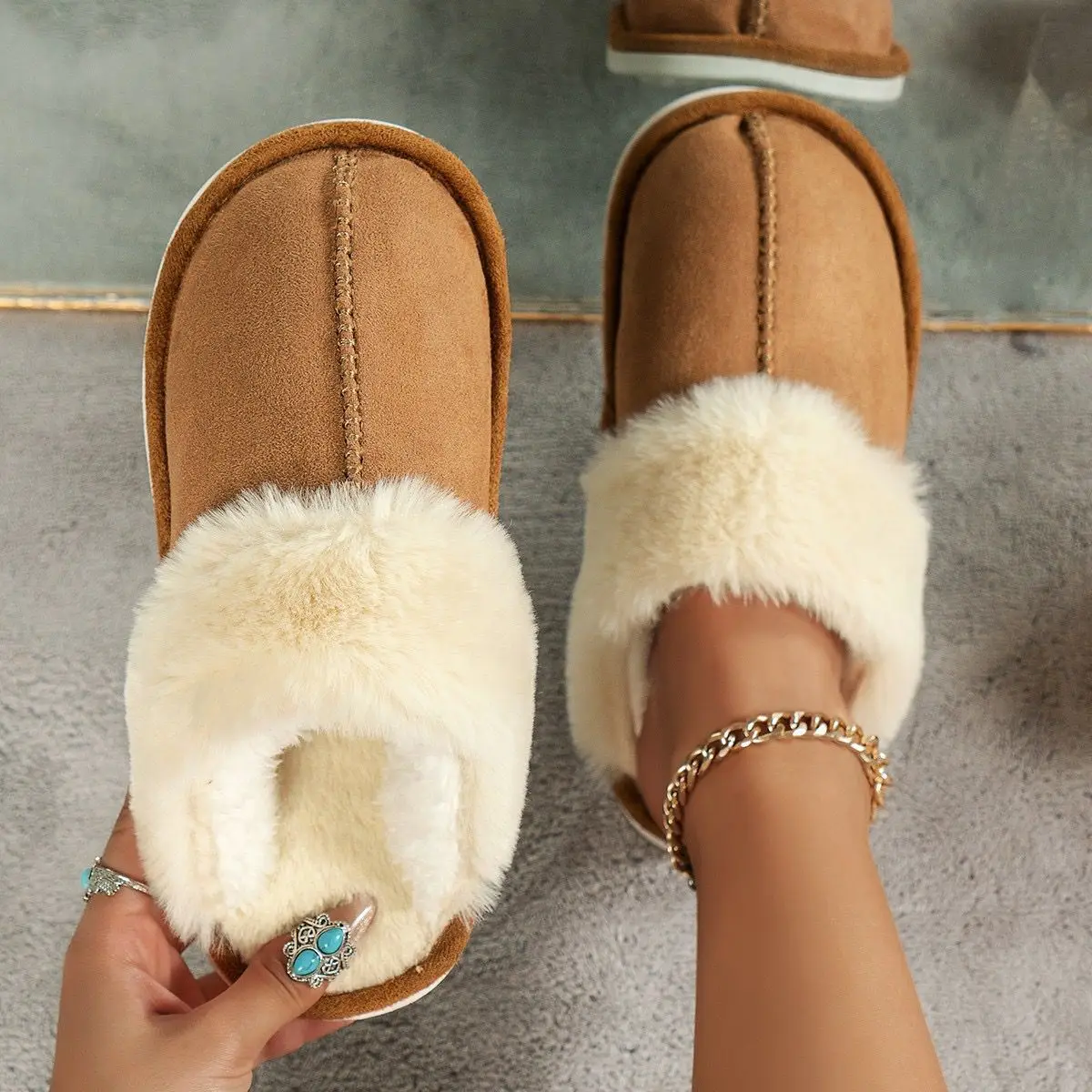 Lina -Women’s Winter Plush Slippers Denim Black | Warm & Comfortable Slippers main image 1