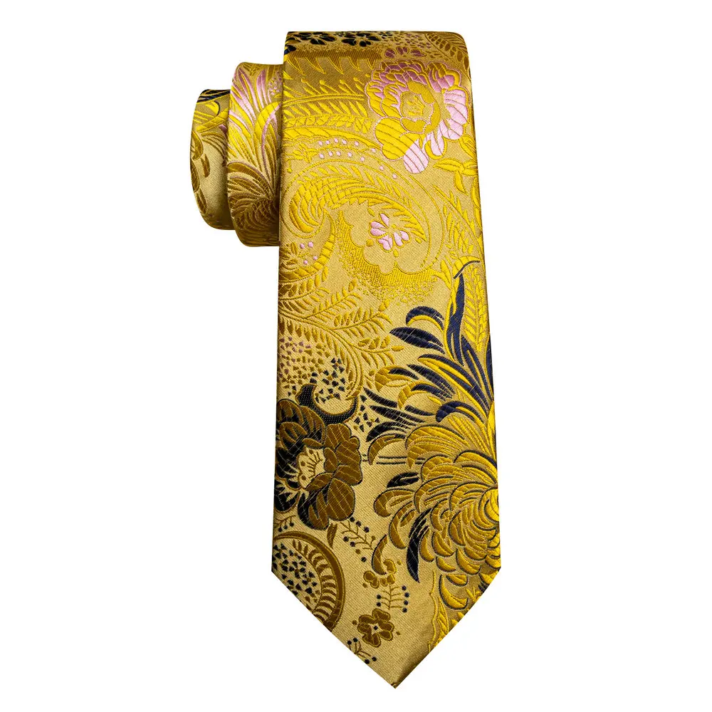 Schwarz gold Rosa Männer Hochzeit Krawatte Silm Blumen Seide Krawatte Jacquard Einst ecktuch Manschetten knöpfe Sets Business Party Barry. wang – Detail 6