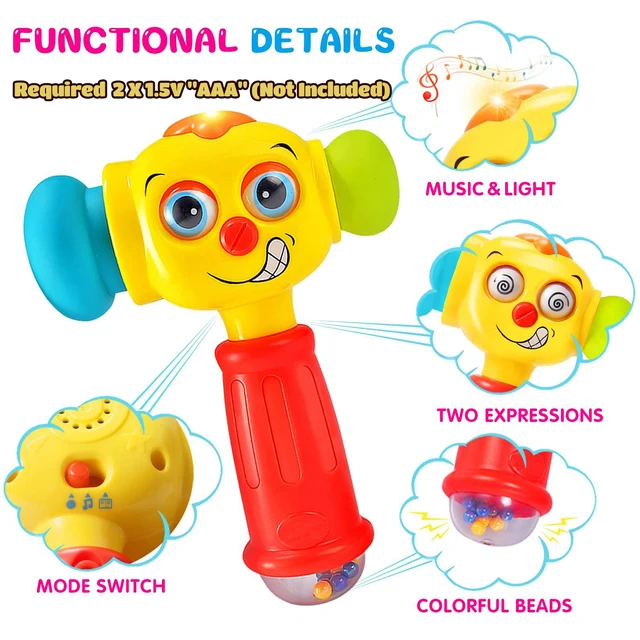 HOLA Baby Boy Toys Light& Musical Baby Hammer Toy for 12 to 18 Months Up Funny Changeable Eyes Baby Hammer Toy 2