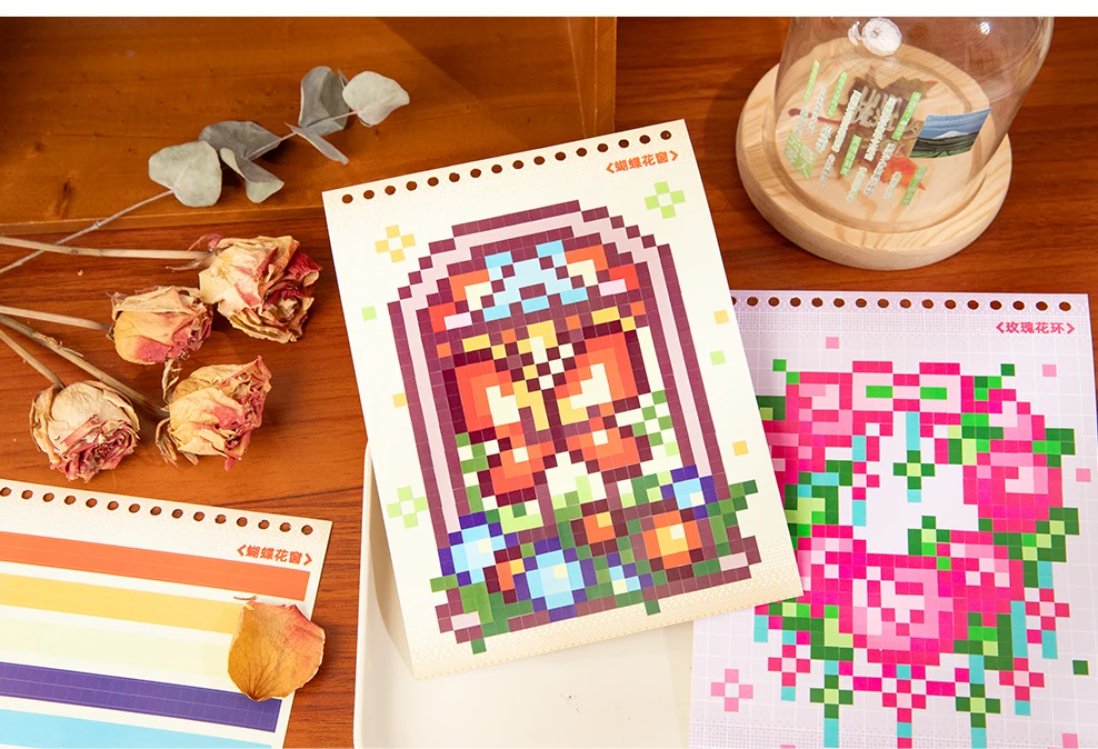 JIAMEI 20sheets Bean Workshop Series Kawaii Cartoon Pixel Collar Sticker Book Creative Handmade Scrapbook Stationery Stickers