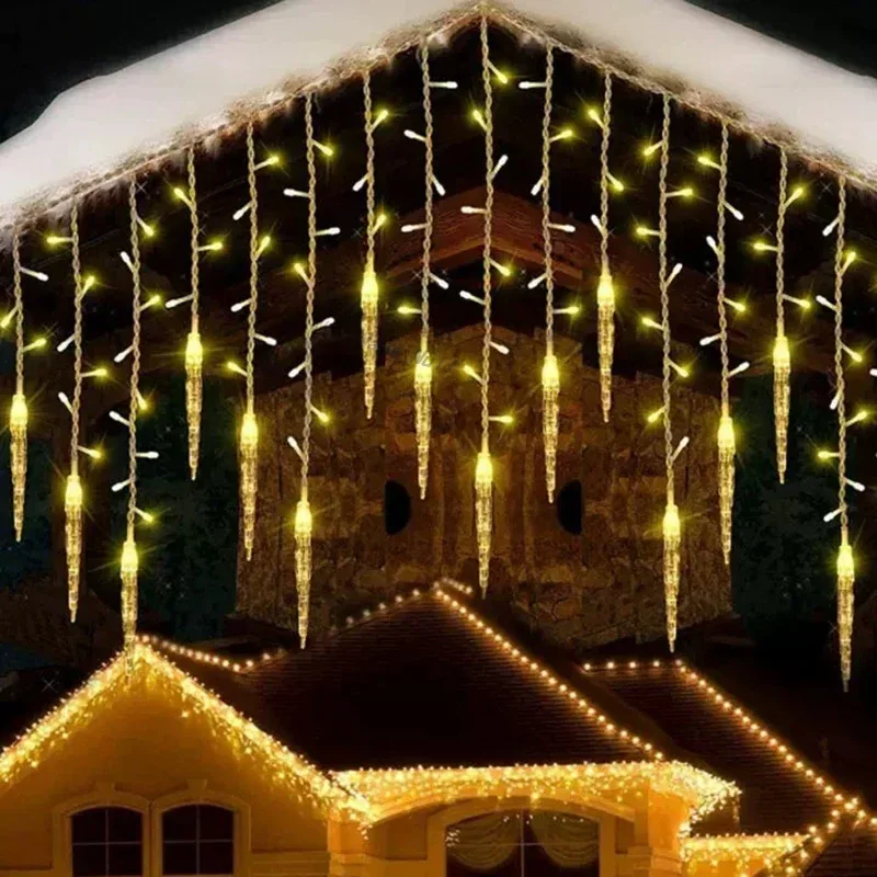 

8M LED Curtain Icicle String Lights Christmas Garland Waterfall Outdoor Garden Decoration Fairy Light for Street Eaves Patio