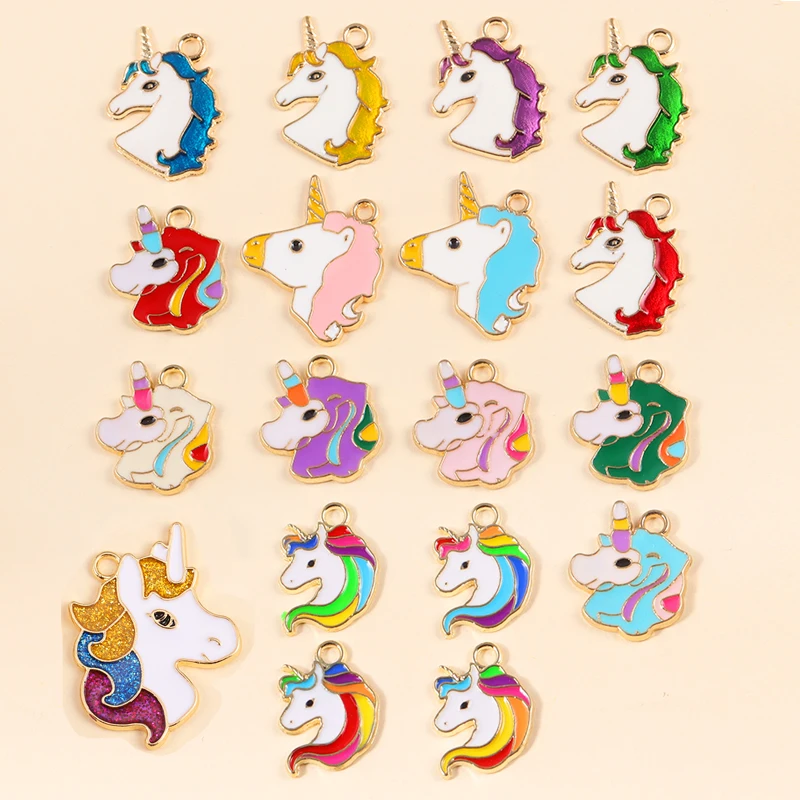 

20Pcs Mixed Style Cute Alloy Enamel Unicor Charms Lovely Cartoon Pendants Bulk For DIY Necklace Bracelet Earring Jewelry Making
