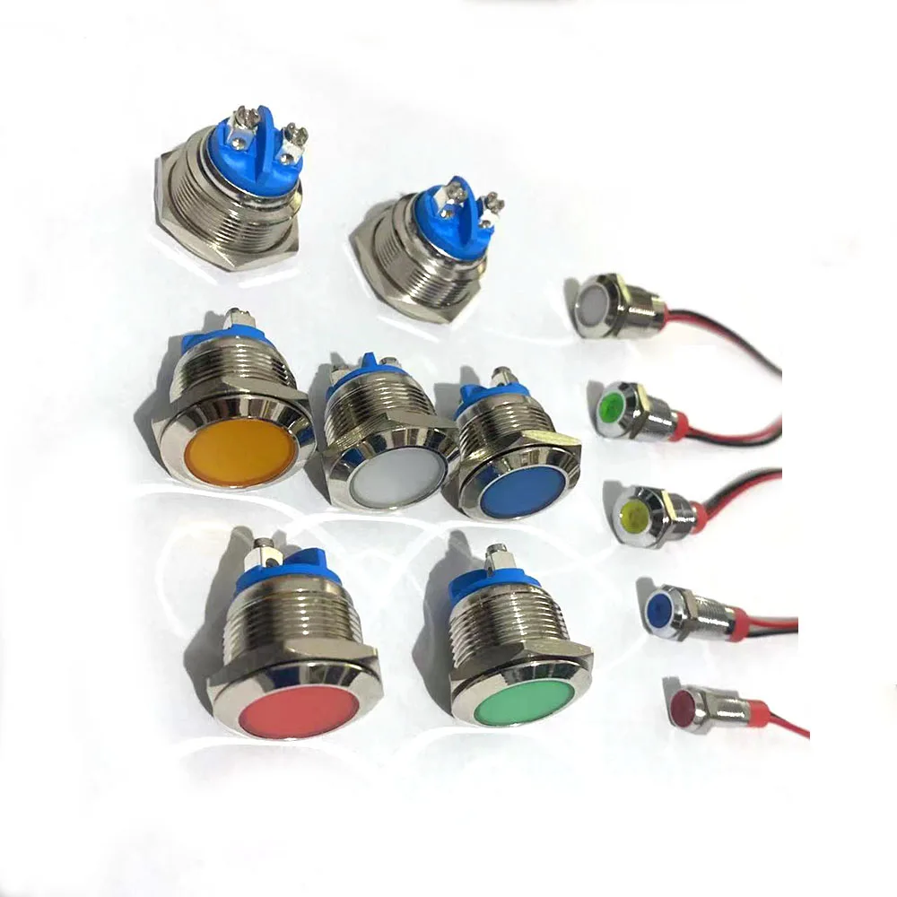 6mm 8mm 10mm 12mm 16mm Metal LED Warning Indicator Light Waterproof IP67 Signal Lamp Pilot Wires Switch 3V 5V 12V 220V Red Blue