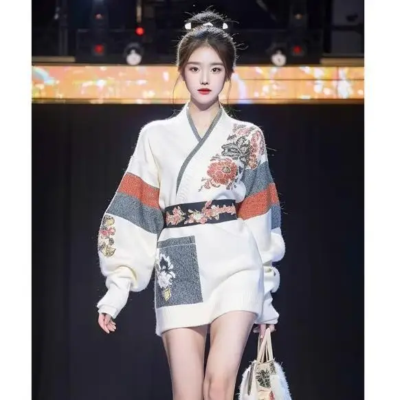 

Korea Dress Short Women'S Knitted Autumn And Winter Long Sleeve Retro Dress Niche Design