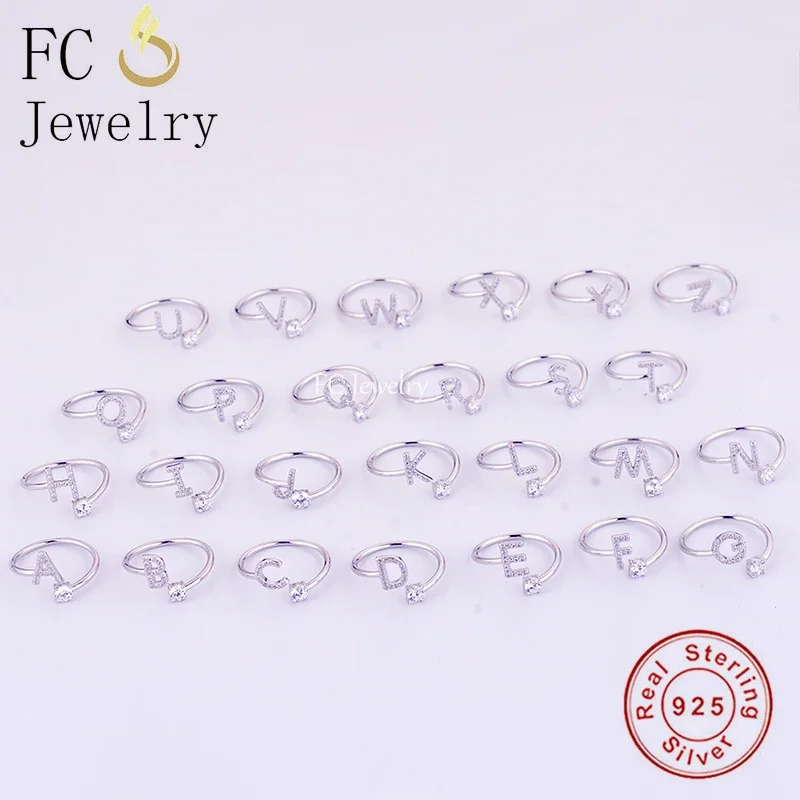 925 Sterling Silver Adjustable Letter A-Z Alphabet Adjust Open Rings For Women Bridal Wedding Wholesale Indie Anillos 2024 New 3