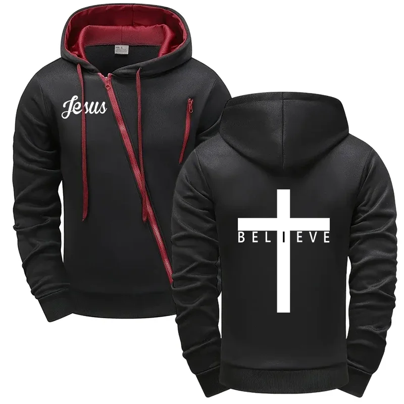 Jesus Cross Printed Mens Hoodie Casual Sport Coat
