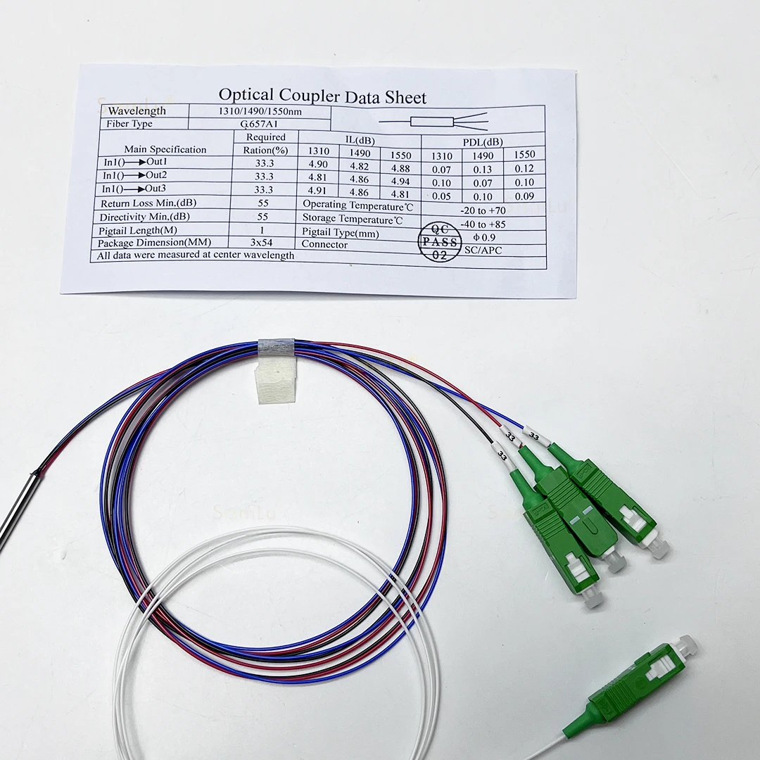 Fiber Optic 1X3 0.9Mm FBT Splitter With Connectors SC/APC SC/UPC FC/APC FC/UPC LC/APC LC/UPC Factory Outlet