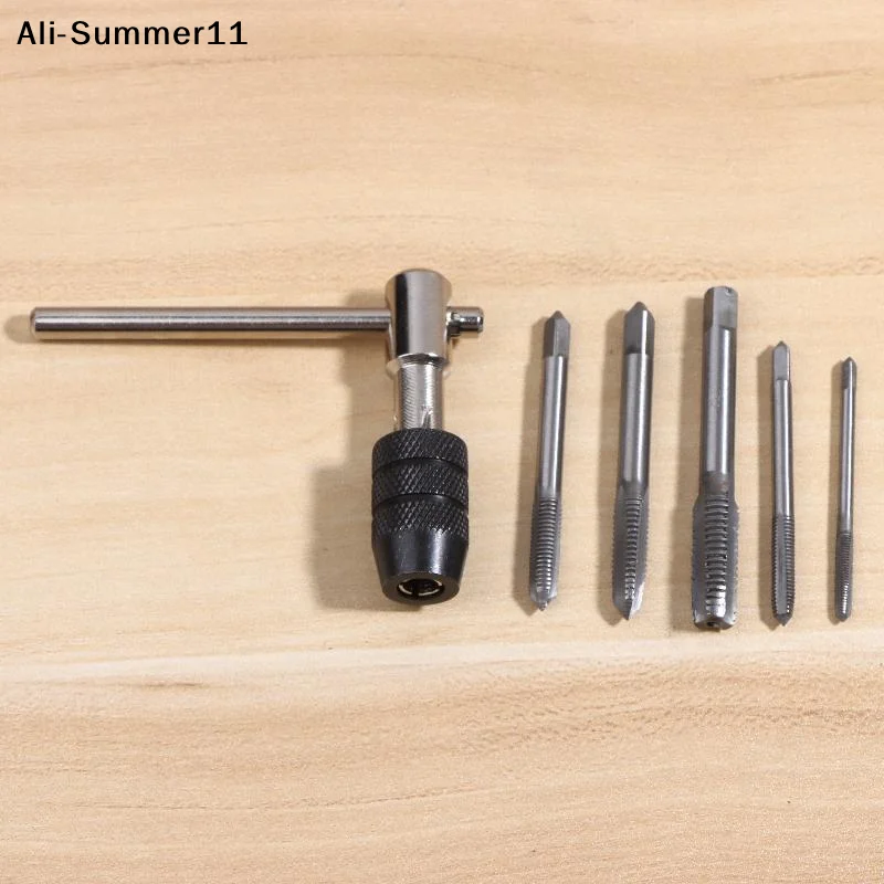 【Wq0】【Hlr】【Amn】【A1n】3-6mm T형 탭 렌치 5개 핸드 탭 M3-M8 태핑 스크루드라이버 렌치 나사산 태핑 수공구 세트