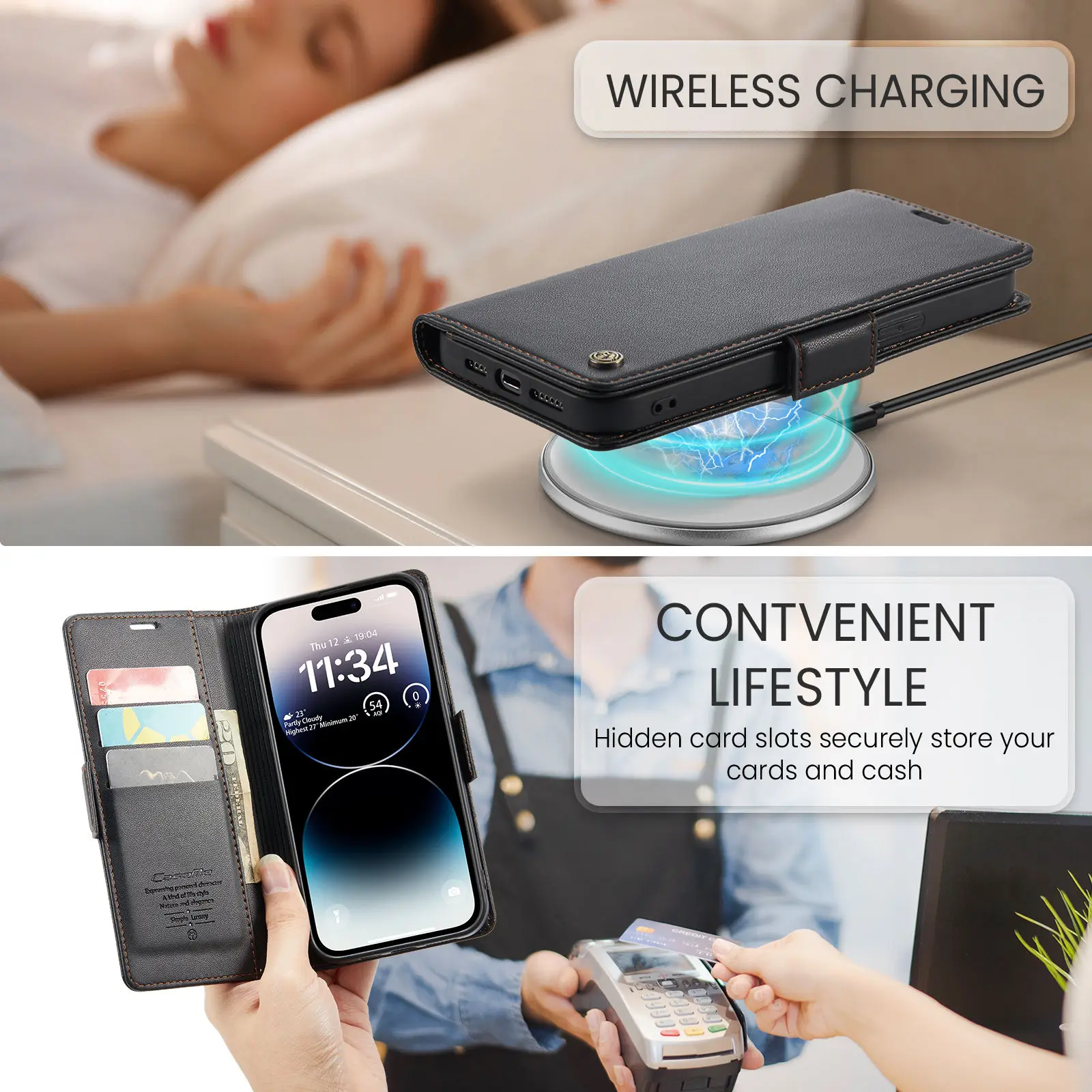 CaseMe Premium PU Leather Wallet Flip Case with Magnetic Credit Card Holder
