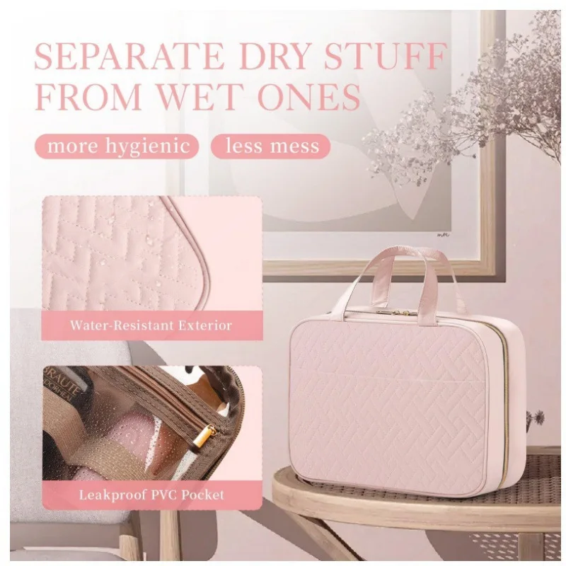 Kulturbeutel, Reisetasche mit Haken zum Aufhängen, wasserabweisende Make-up-Kosmetiktasche, Reise-Organizer für Zubehör, Shampoo – Detail 6