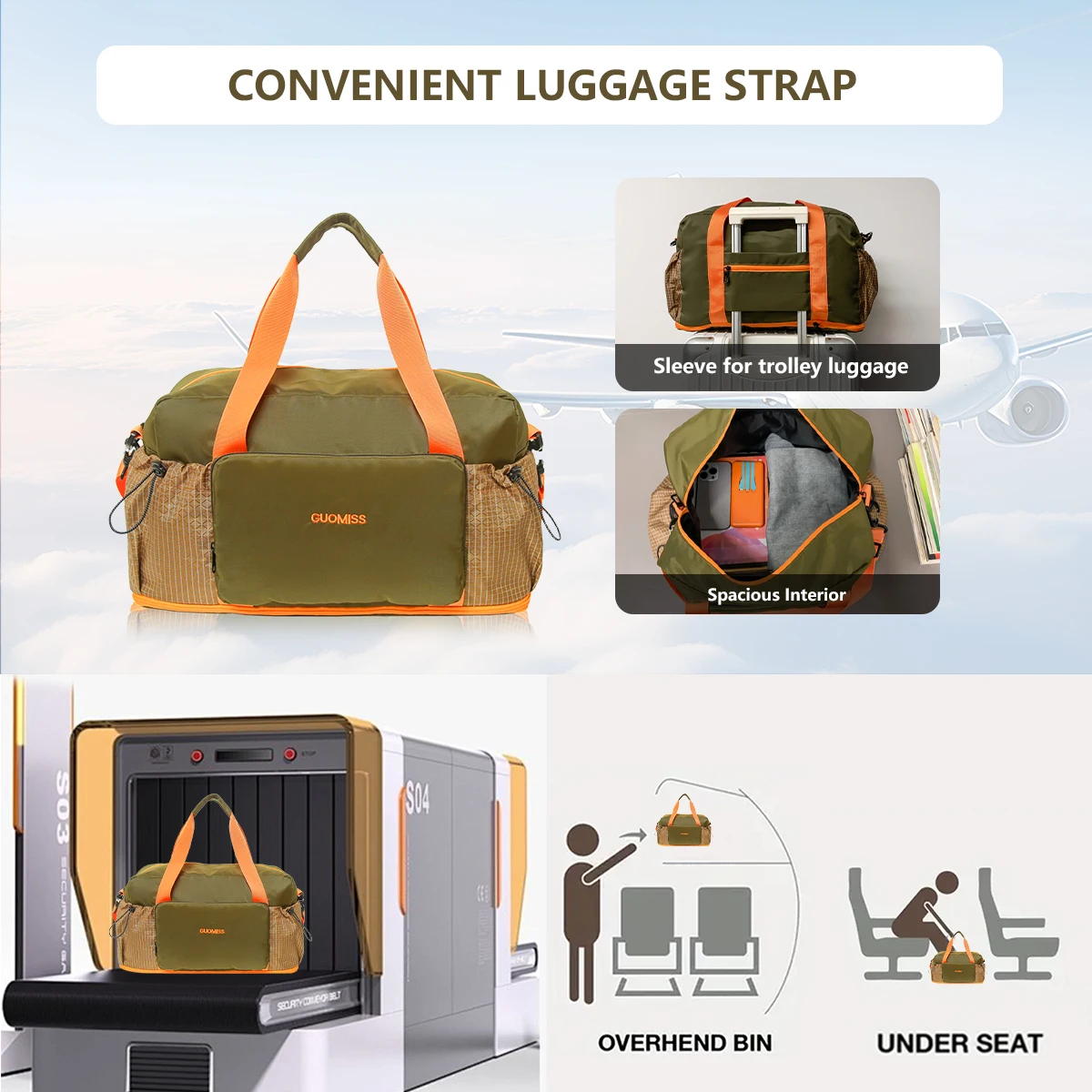 Japan's New Large-Capacity Foldable Travel Bag, Women's Hand Luggage Bag, Men's Lightweight Dry and Wet Separation Sports Fitness Bag, Camping and Hiking