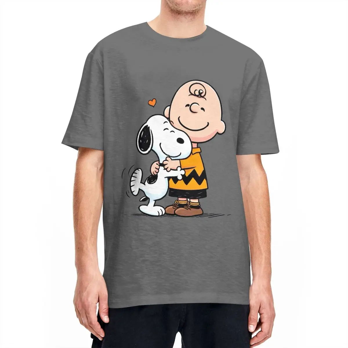 thumbnail image 1 of Camiseta de hombre de Peanuts Charlie Brown y Snoopy con corazón, dibujos animados Y2K, algodón puro, camisetas de verano con cuello redondo, ropa de talla grande, 1 of 5