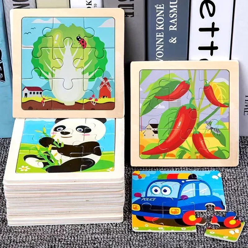 

Игрушки Монтессори для малышей, 11x11 см, деревянный пазл, мультяшное животное, фруктовый автомобиль, 3d головоломка, игра, Развивающие головоломки для детей