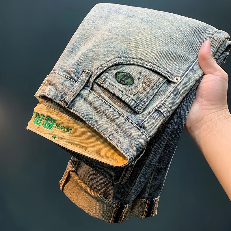 American Style High Street Distressed Patch Cropped Jeans For Men'S Spring/Summer Trend Wear Out Slightly Loose Long Pants