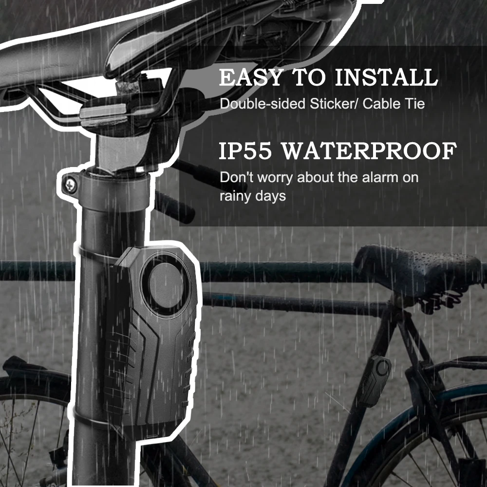 ELECTOP Wireless Bicycle Alarm Remote Control Waterproof 110dB Anti-Theft Electric Motorcycle Scooter Bike Security Protection