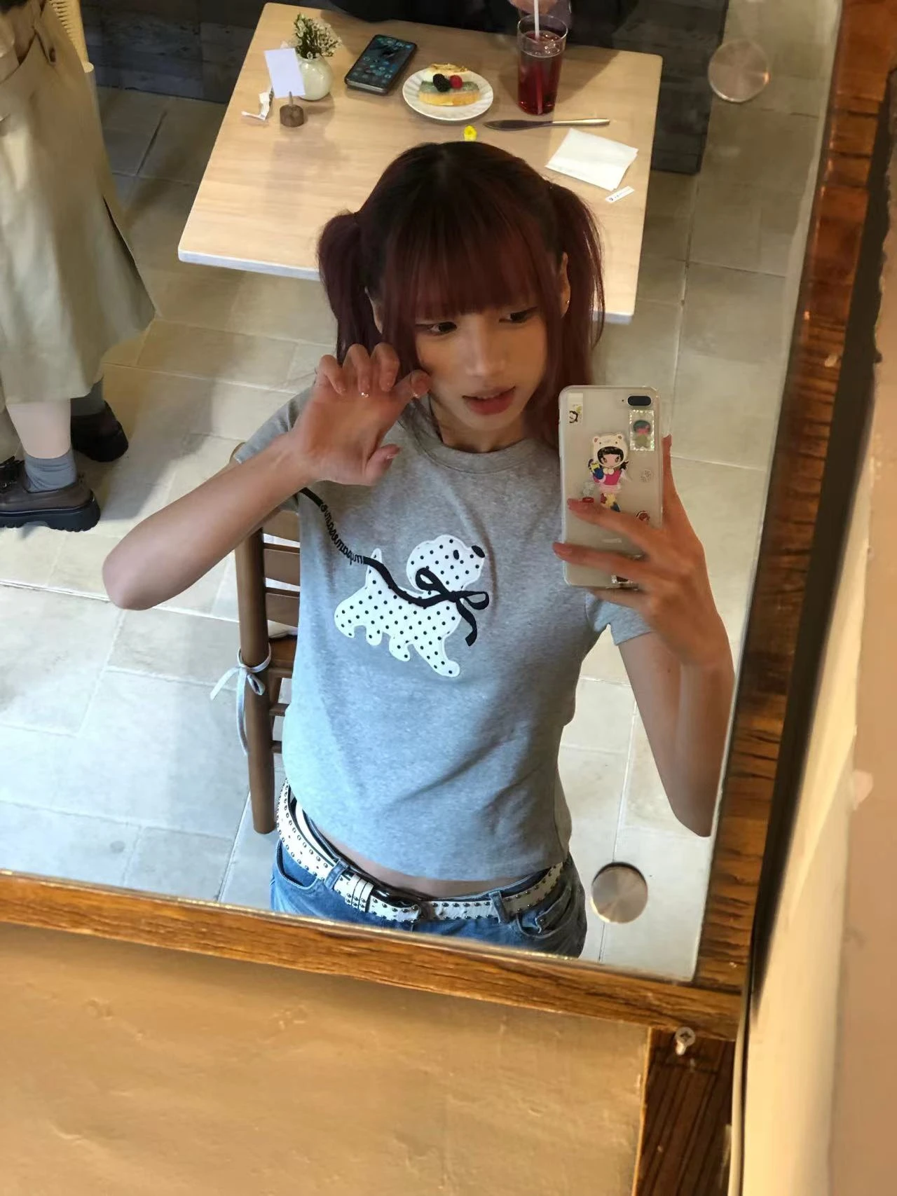 Karrram Japanisches Y2k Polka Dot Puppy Print T-Shirt im 2000er-Jahre-Stil, kurzärmeliges graues T-Shirt, Vintage Harajuku Cutecore Tops American – Detail 11