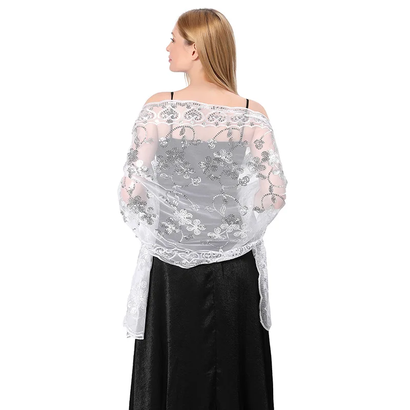 green emerald velvet dress Silver Sequin Shawl Pashmina – Central Chic