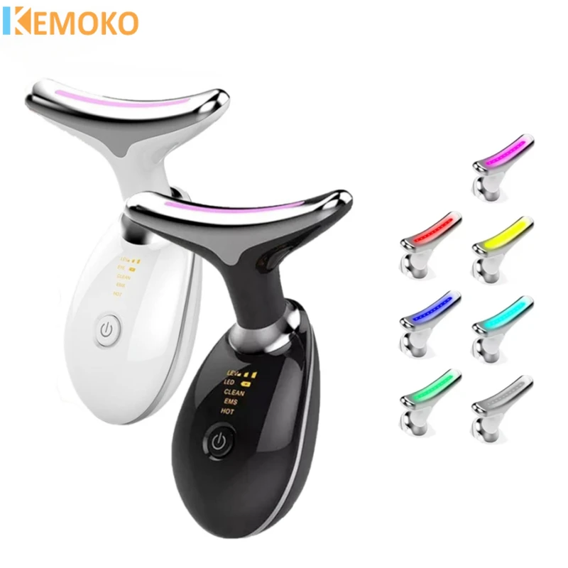 7 Color EMS Neck Beauty Device Face Lifting Massager Double Chin Remover Anti Wrinkle LED Photon Skin Tightening Facial Massager led facial mask facial machine