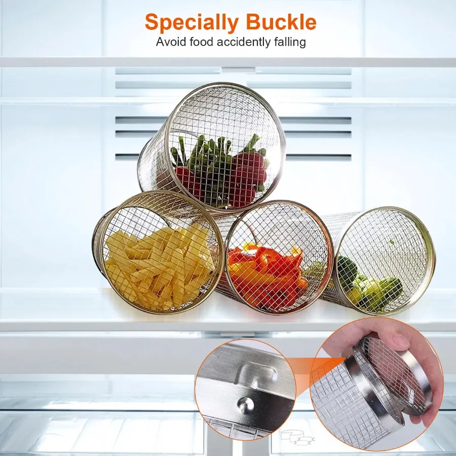 2Pcs BBQ Stainless Steel Rolling Basket 3