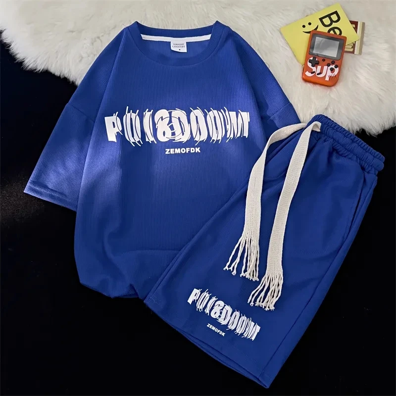 Oversized2PcsMenSummerTracksuitShortsSetTShirtShortsMatching