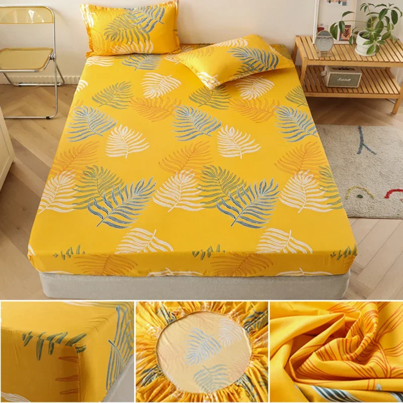 Polyester Fashion Print Fitted Sheet with Elastic Band Non Slip Mattress Cover Pillowcase for Single Double Bed 90/120/150/180cm 3
