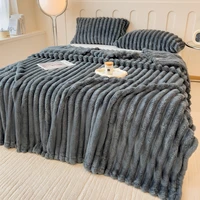 Solid color thickened wide striped multifunctional blanket, can be used as bed sheet cover blanket, nap blanket, pet blanket 4