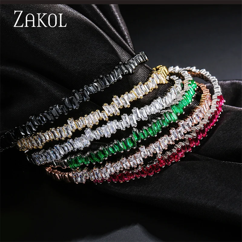 ZAKOL Fashion T Cubic Zirconia Cuff Bangles for Women Trendy Baguette Men Open Bracelet Bangle Geometry Girl Party Jewelry bangle bracelet zircon bracelet zirconia bangle