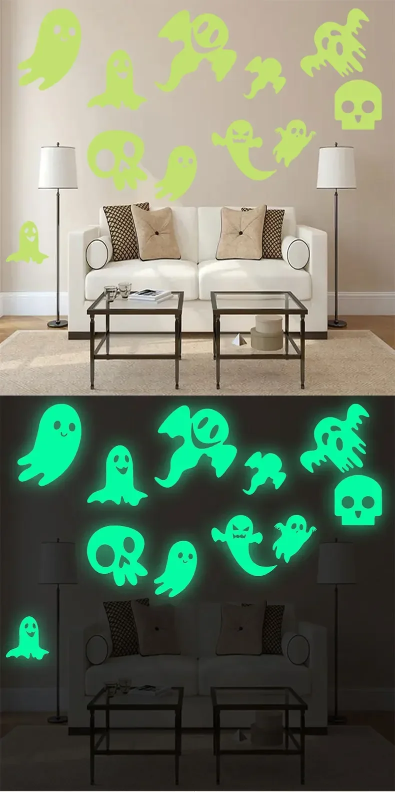 Description Picture 5 of itemGlowing Luminous Ghost Halloween Wall Sticker - Creative Self-Adhesive Decoration for Living Room, Bedroom, Kids Room