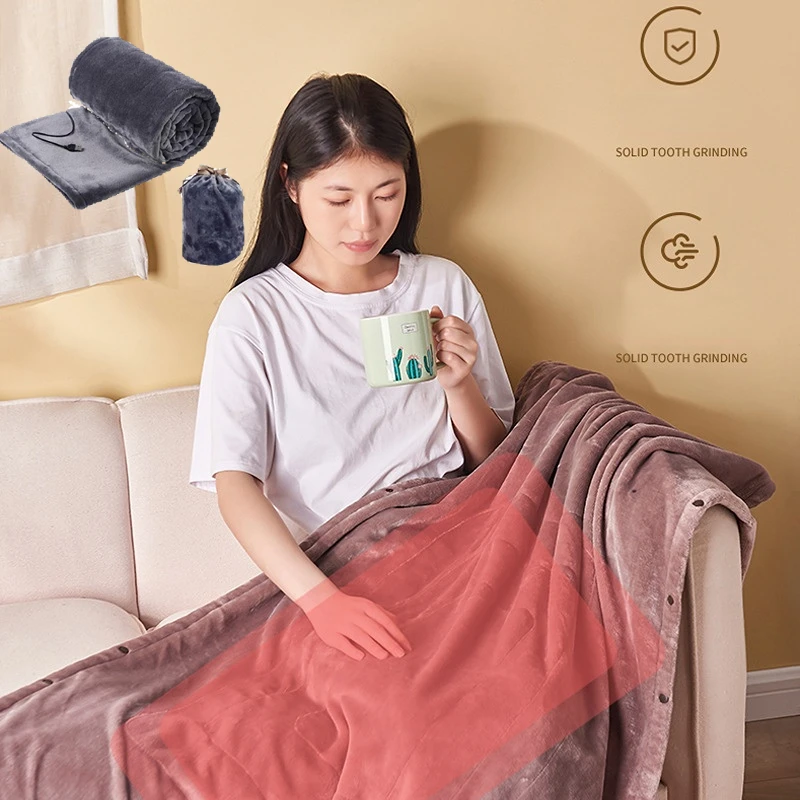 USB Heated Blanket 160x85cm Coral Velvet Shawl Portable Electric Warmer Winter Soft Plush For Home Office Car Camping