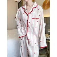 Plus Size Pajamas 2 Pieces Set Y2K Striped Strawberry Print Casual Korean Sweet Soft Women's Pajamas Autumn Winter New Homewear - Image 6