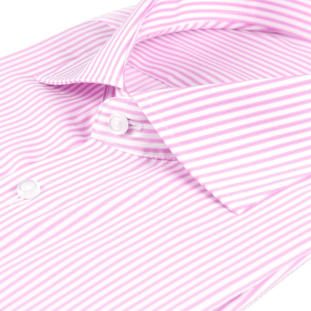 Latest Fashion Design Luxury 70s 100% Cotton Pink Pinstripe Men Shirt Custom Made Dress Shirt For Men Tailor Made Shirts Striped