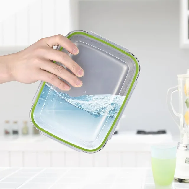 Contenedores de alimentos de acero inoxidable de 3 piezas, caja de almacenamiento de alimentos, fiambrera cuadrada de 400/750/1200ml 4