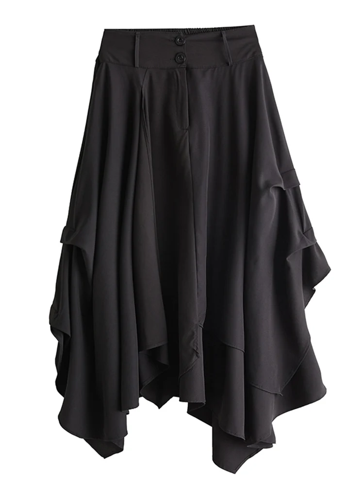 Black Vintage High Waist Asymmetrical Skirt Women New Korean Loose Casual Midi Skirts Fashion Elegant Clothes Summer Autumn 2025