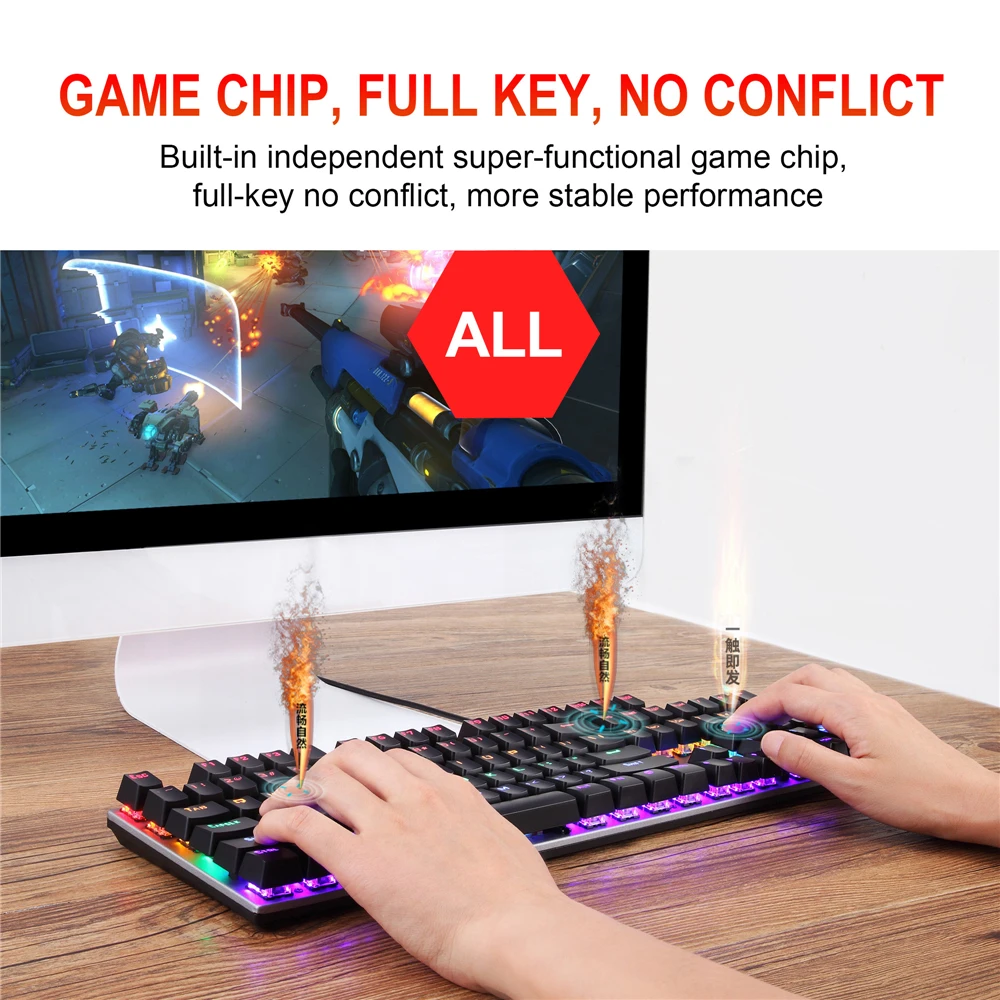 

Mechanical Wired Gaming Keyboard RGB Mix Backlit 104 Blue Switch For Game Laptop PC