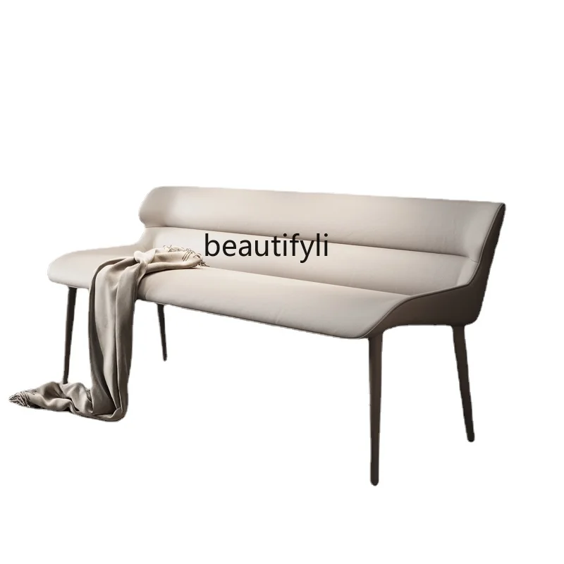 

Italian PU Leather Bench Dining Chair Household Restaurant Leisure Light Luxury Backrest Leather Long Sofa