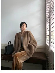 Women's Winter Faux Fur Coat Korean Fashion Y2K Mink Fur Women's Fashionable V-neck Imitation Mink Velvet Jacket 2023 New Style