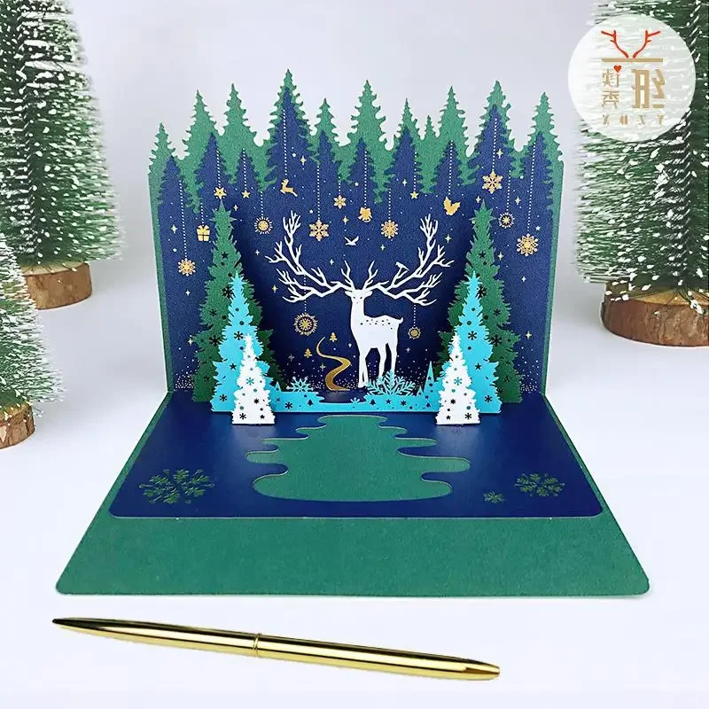 Rendition Deep See Deer Christmas 3D Card Creative New Design Christmas Tree Music Card Company Gift